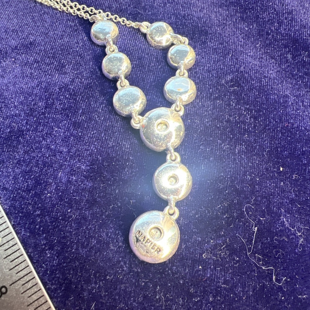 Napier Drop Necklace Rhinestone Blue Pink Yellow Purple Silver Tone - Picture 9 of 9